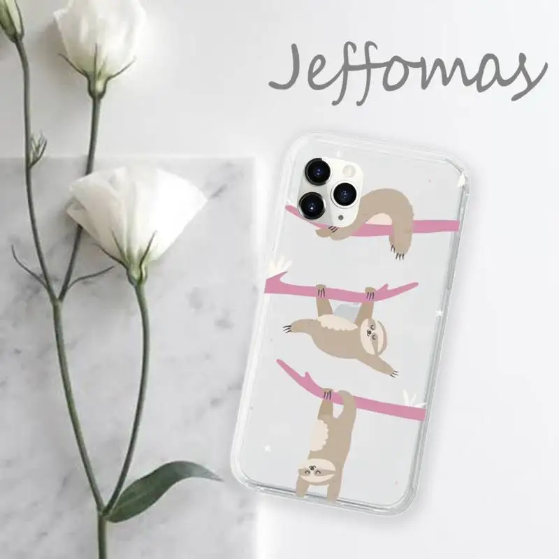 

Cute animal yoga sloth Phone Case Transparent for iPhone 11 12 mini pro XS MAX 8 7 6 6S Plus X 5S SE 2020 XR