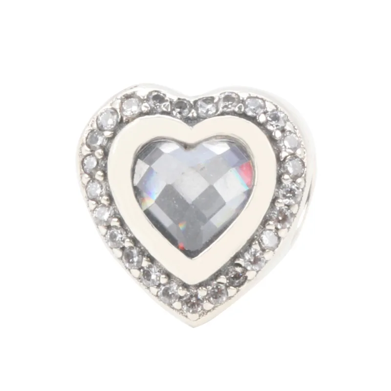 

Amas S925 sterling silver sparkling love heart-shaped white crystal Charms Fit Original Bracelet Women Jewelry DIY Gift