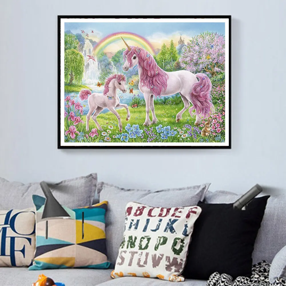 Алмазная живопись 5D сделай сам с изображением розового единорога животных из