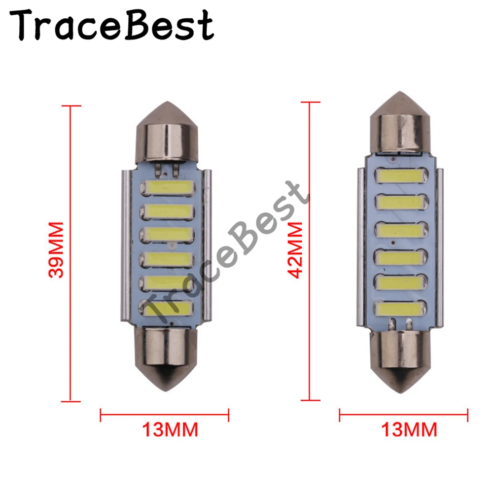 2 предмета в комплекте 39 41 мм 7020 6SMD DE3423 DE3425 C5W CANBUS Error Free светодиодный лампы Авто