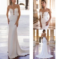 sexy backless mermaid wedding dresses illusion o neck off shoulder appliqued luxury crystal 2021 new arrival bridal gowns
