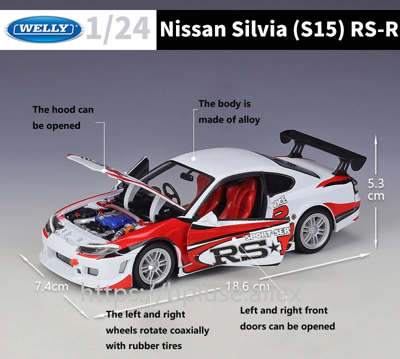 WELLY литая 1:24 Игрушечная машина высокая Модель Nissan Silvia S15 RS-R спортивный автомобиль