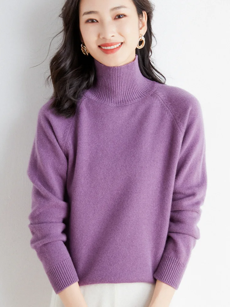 

Fall Winter Women Turtleneck Candy Sweater Warm Thickened Soft Hand Knitted Pullover Elegant Minimalist Basic Jumper