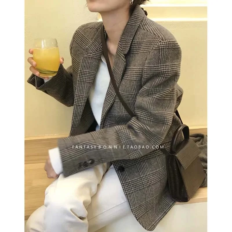 

CMAZ Internet Celebrity Woolen Suit Jacket for Women 2021 Autumn and Winter Wide
