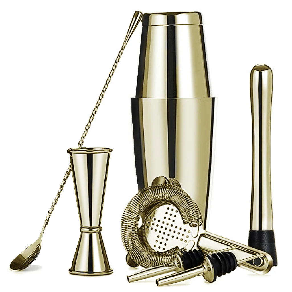 Gold 8pcs Шейкер 28 унций 304 нержавеющая сталь медный комплект с Бостонским шейкером для бармена комплект из 8 штук - Цвет: Gold 8pcs