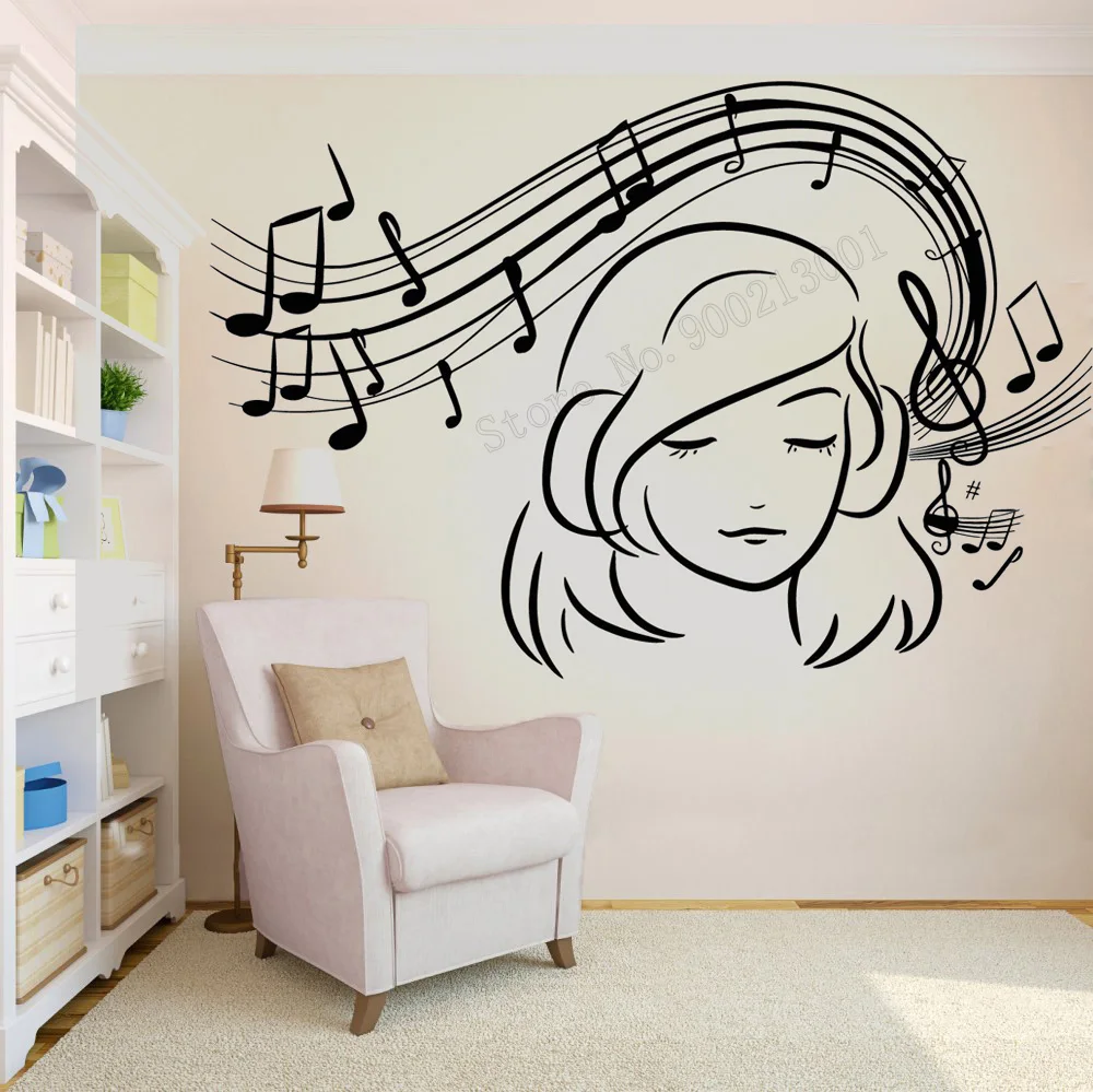 

Art Wall Sticker musical Girl Wall Decoration Music Notes Keys Decor Enjoys Poster Vinyl Art Mural Removeable Teen Room LY105