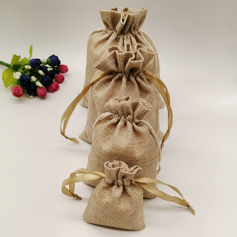 Фото 5pcs Fabric Jute Bags Gift Packaging Bag Gift Bag Drawstring Cotton Bag for Christmas Party Wedding Jewelry Pouches Diy Handmade №5