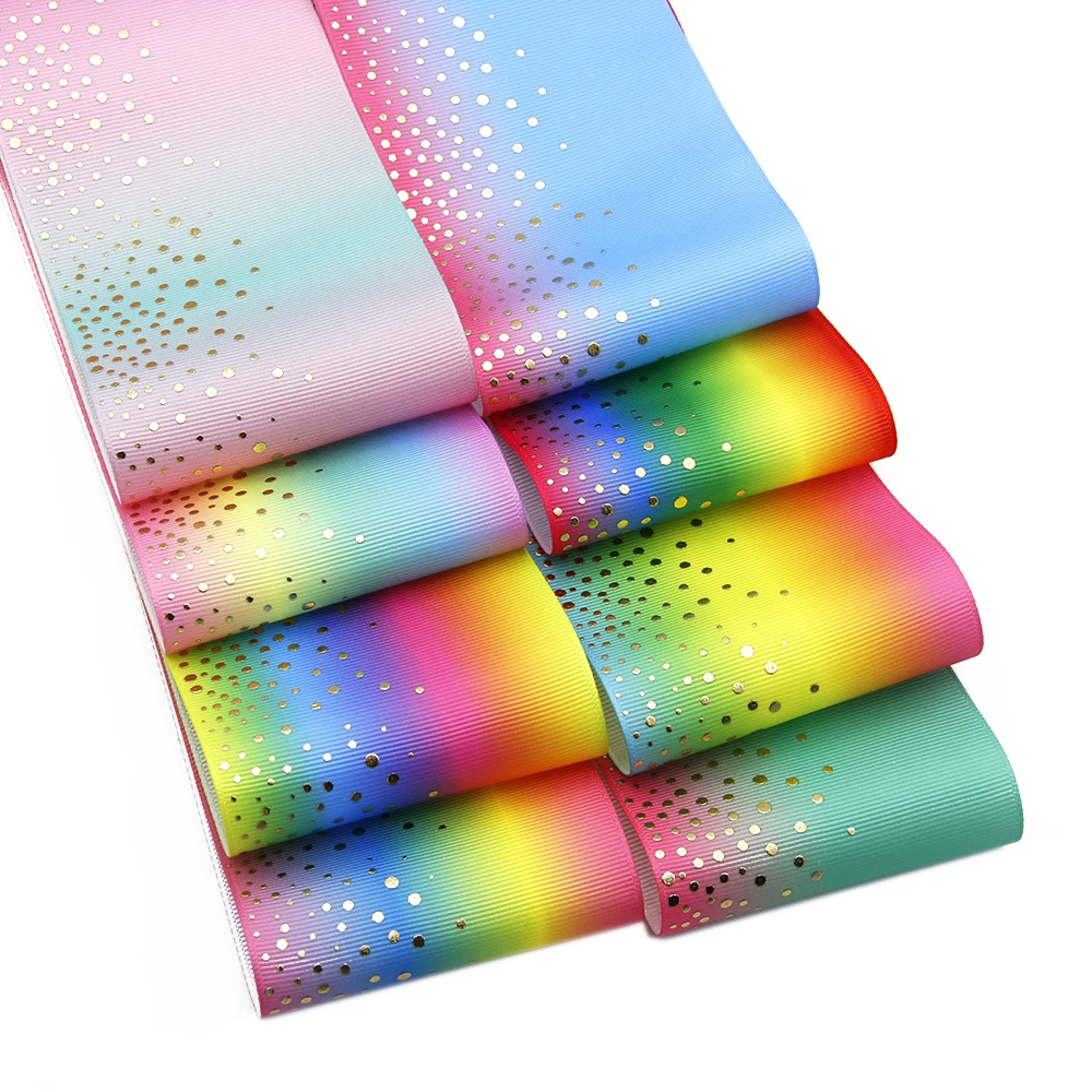 

David accessories Rainbow 50Y 75mm Gold Foil Grosgrain Ribbon Packing Material DIY Bow Craft Decor Wedding Party Gift,50Yc8386