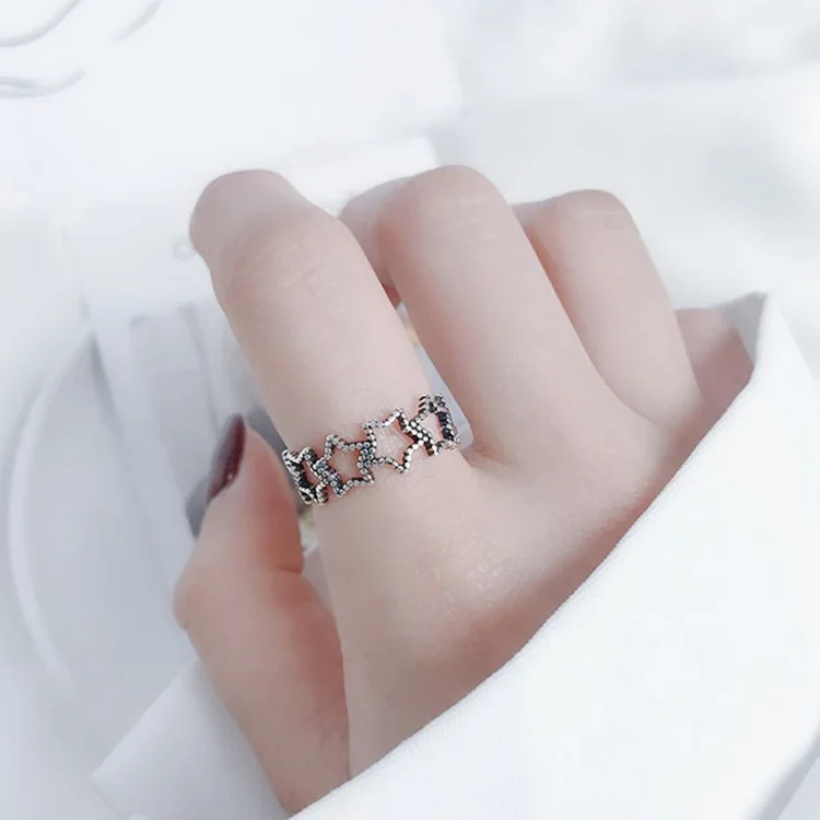 

Punk 925 Sterling Silver Star Rings For Women Adjustable Size Finger Ring Fashion Sterling Silver Jewelry
