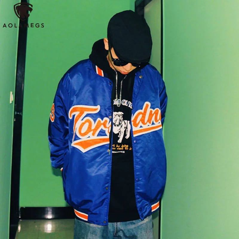 

Aolamegs Spring Men Jacket Retro Letter Embroidery Baseball Jacket Casual Sport Outwear Harajuku Hip Hop Streetwear Men Clothing