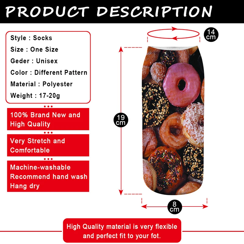 

Socks For Women 9 Pairs Set New 3D Digital Printing Cartoon Harajuku Three-Dimensional Food Donuts Cotton Breathable Socks
