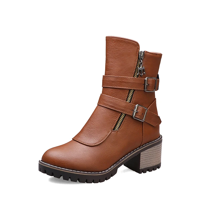 Ботильоны женские с круглым носком модные мотоциклетные ботинки на платформе