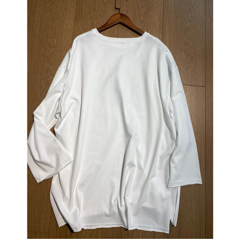 

Fall Winter Women Graphic Casual Cotton Oversized T Shirt 2021 Large Size Crew Neck Side Split Street Tunic Tee Top Black