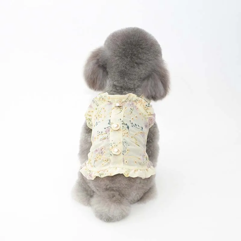 

Summer new pet clothes chiffon retro rose print dress Teddy skirt Pomeranian Schnauzer small dog clothes
