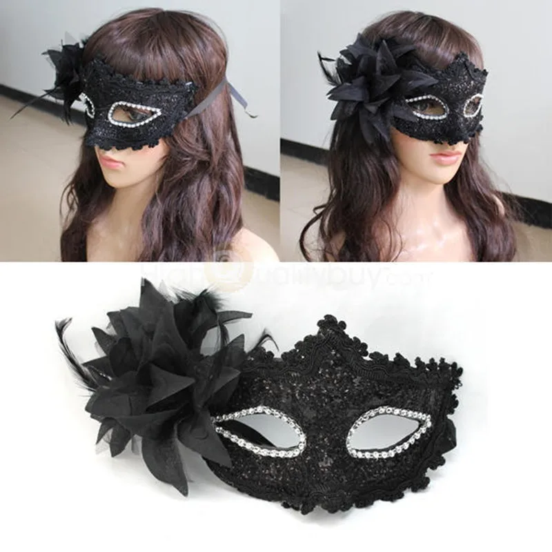 

Fashion Women Sexy Black Lace Flower Half Face Eye Mask Party Dance Ball Masquerade Halloween Fancy Dress Venetian Costumes