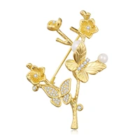 zircon pearl flower butterfly brooches for women new copper brooch pins fashion clothing jewelry accesorios mujer 2020