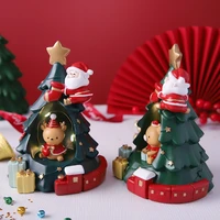 christmas tree shape led light with cartoon santa snowman elk bear resin figurine home table night lamp xmas ornament