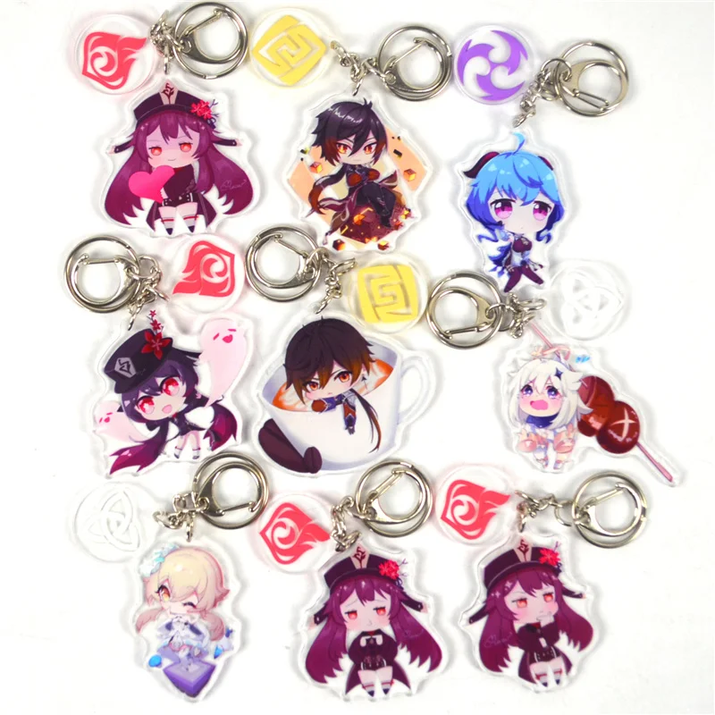 

Anime Game Genshin Impact Key Chains Zhongli Hutao Venti Cosplay Two-Sided Keychain Acrylic Bag Keyrings Fans Collection Prop