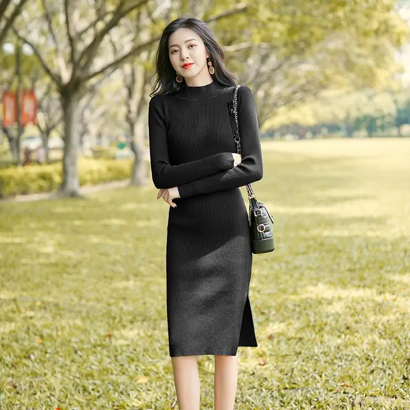 

Autumn Winter New Knitted Dress Women's Sweater Skirt Dresses for Women Vestido De Mujer