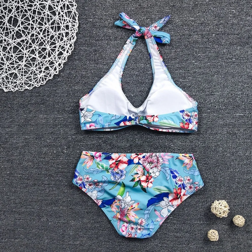 

bikini 2021 Women Push Up Splice Vintage Print Two Pieces Bikini Swimwear Swimsuit Beach Set women #L35