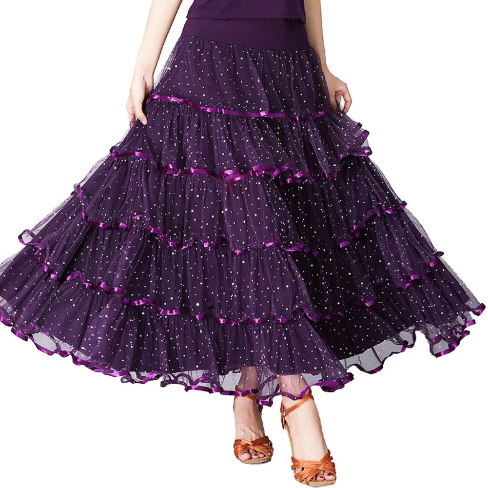 

Women Skirts Solid color Sequined Polka Dot Pleated Skirt Long Swing Dress Costume Ankle-Length Dance Skirt