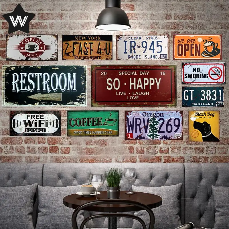 

Toilet Sign Metal Poster Vintage Wall Stickers Free Wifi Tin Plaque Retro Style Metal Sign Warning Tin Plate Man Cave Club Decor