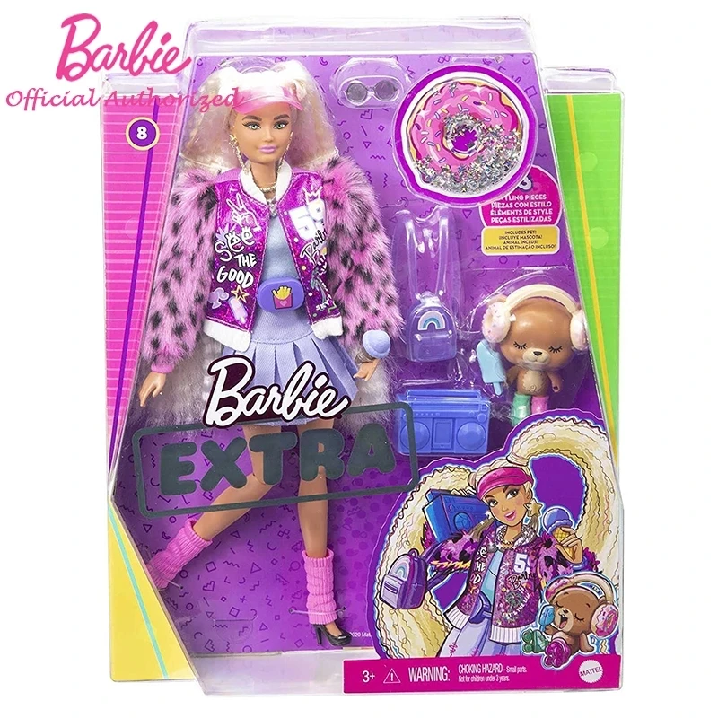 Barbie Extra Doll Series Collectable Kid Toy Varsity Jacket Furry Arms &amp Pet Teddy Bear Rock Bold Fashions GYJ77 For Birthday | Игрушки и
