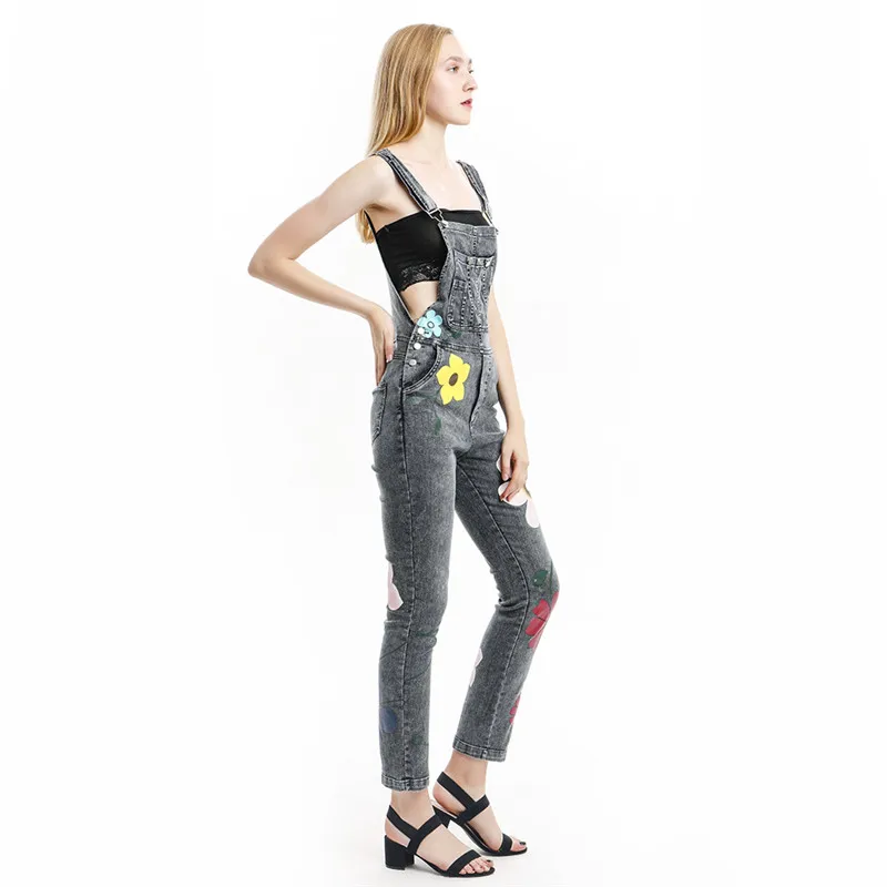 Модный джинсовый комбинезон для женщин повседневный Осенний с цветочным принтом