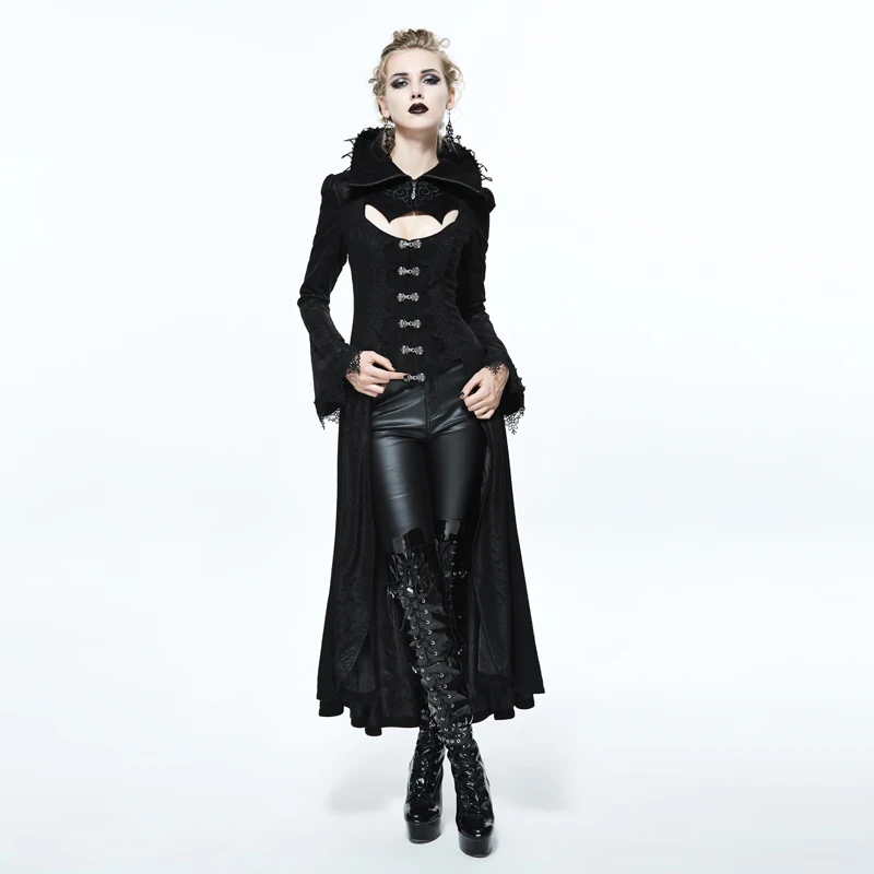 

Gothic Trench Coat Palace Noble Black Red Embossed Coat Women Long Coat Autumn Winter Punk High Collar Sexy Overcoats