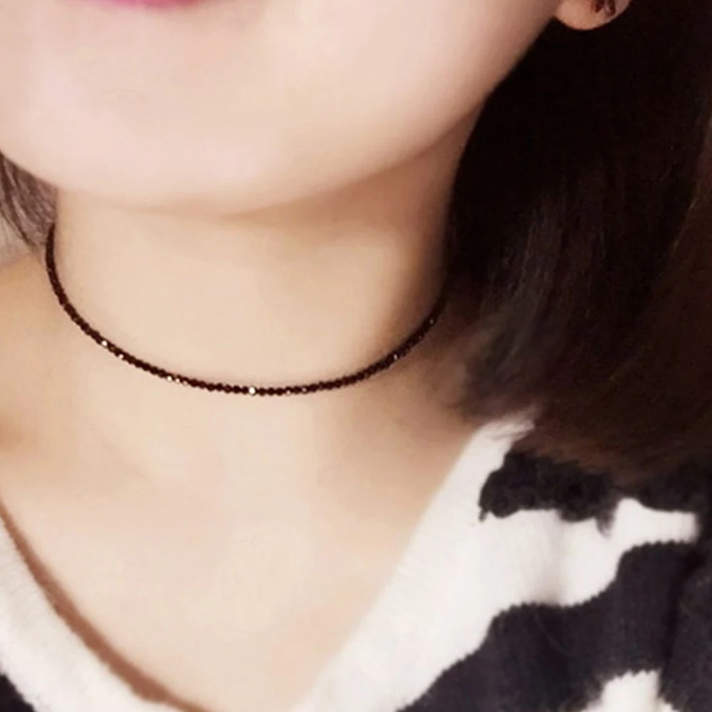Простое женское ожерелье с черными бусинами модное колье ошейник ювелирные