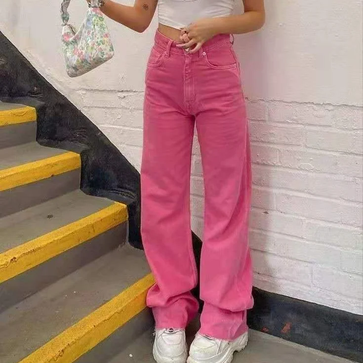 

Women Jeans Women 2021 New Women Pants Retro Brown Pocket High Waist Straight Pants Women Casual Pants for women denim jeans