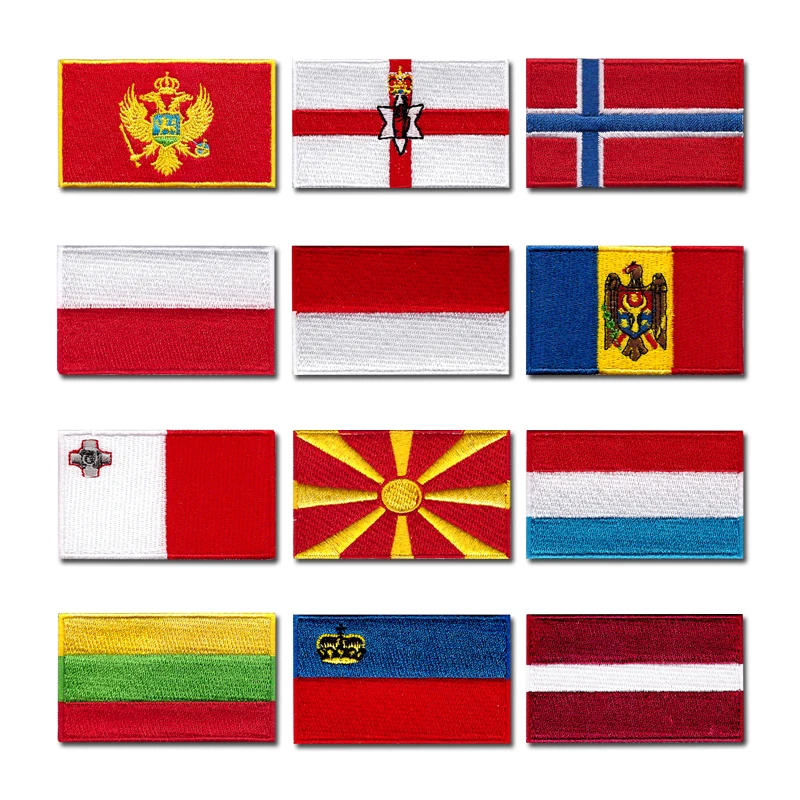 

National flag computer embroidery patches clothes sticker ironing sew Applique Montenegro Northern Ireland Norway Poland Moldova