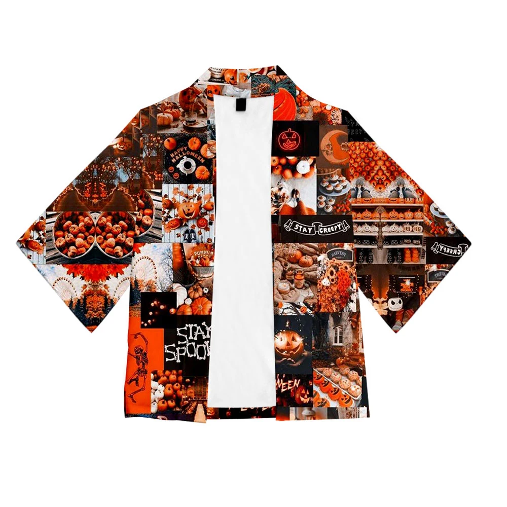 Креативный Хэллоуин 3D-напечатанный японский Кимоно Хаори Юката для косплея для женщин/мужчин Летняя повседневная короткая рукавная уличная футболка.