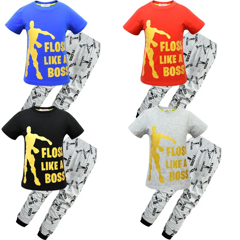 Пижамный комплект для мальчиков и девочек футболка с принтом надписей флосс Босс