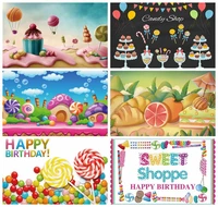 laeacco birthday photocall sweet world candy cake lollipop bread cart bar baby shower newborn backdrops photography backgrounds