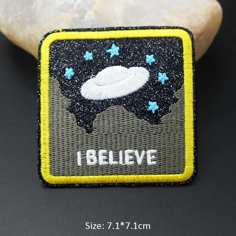 Космический UFO кот животное вышитые нашивки железные на одежду шляпа DIY значки полосы аппликация Одежда рюкзак жакет наклейки