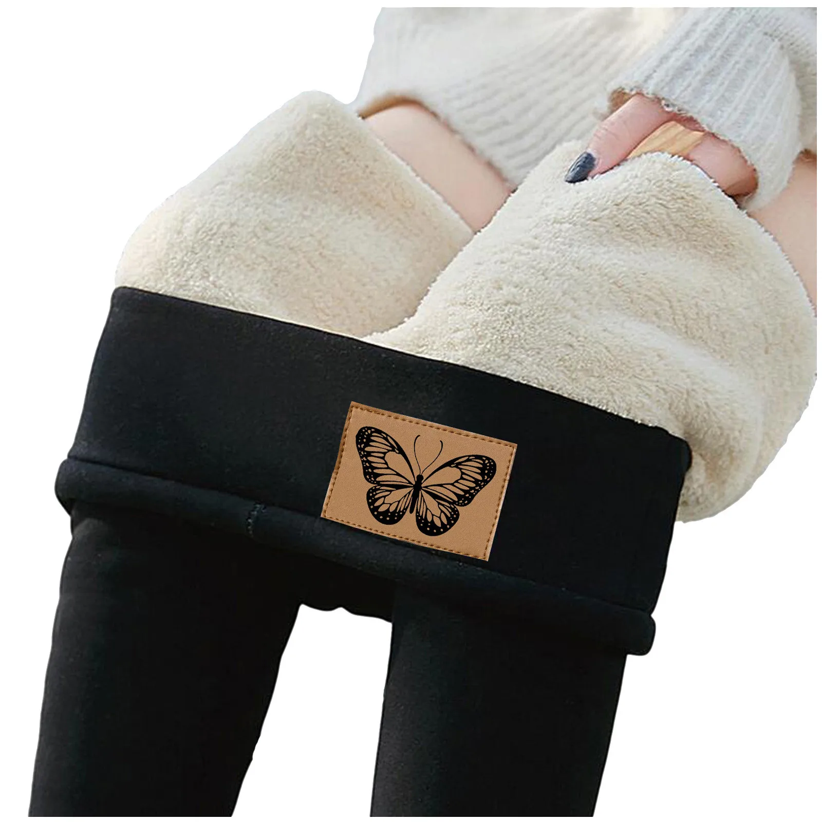 

Women Butterfly Print Pants Winter Warm Plush Outdoor Tight Thick Stretch leggings Cotton pants Ankle Slim high waist Trousers