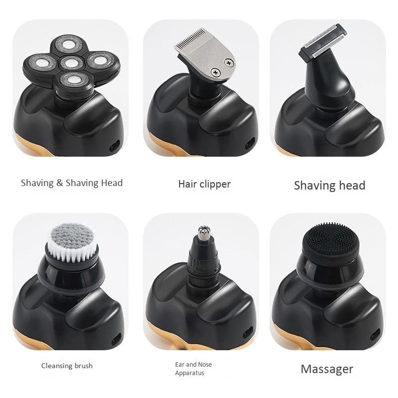 

6 In 1 USB Rechargeable Electric Shaver 5 Blade Razors Clipper Nose Ear Hair Trimmer Men Facial Cleaning Brush
