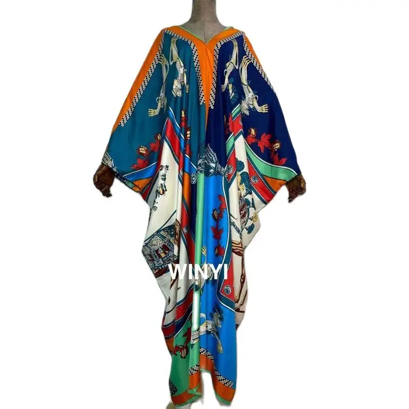 WINYI Traditional Printed Rayon WINYI maxi dress Dashiki African Women's Abaya Robe Long dresses for women Bohemian v-neck dress