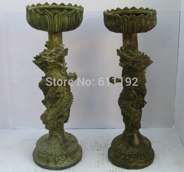 Пара антиквариата ручной резной бронзовый дракон подсвечники Современный