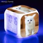 Очень красивый белый светодиодный Будильник с кошкой, большие светодиодные цветные цифровые часы, многофункциональные электронные часы для детской комнаты