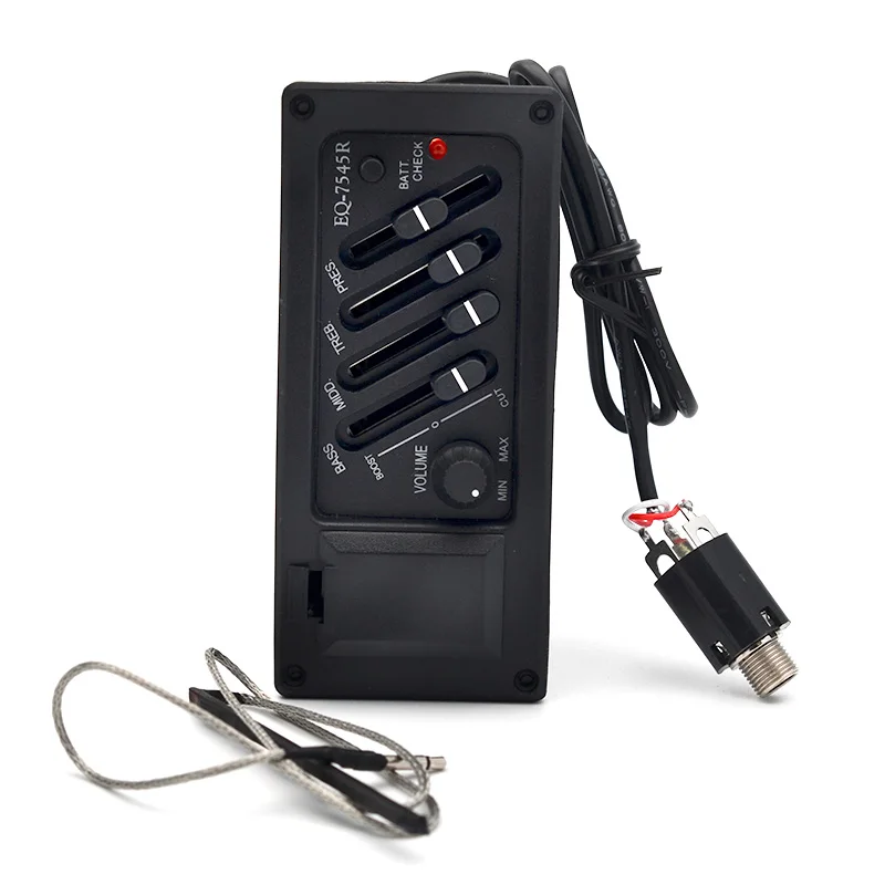

4 Band Acoustic Guitar Preamp Amplifier EQ 7545R Pickup 2.5mm Plug 6.5MM Output Acoustic Guitar Acceseories Drop Shipping