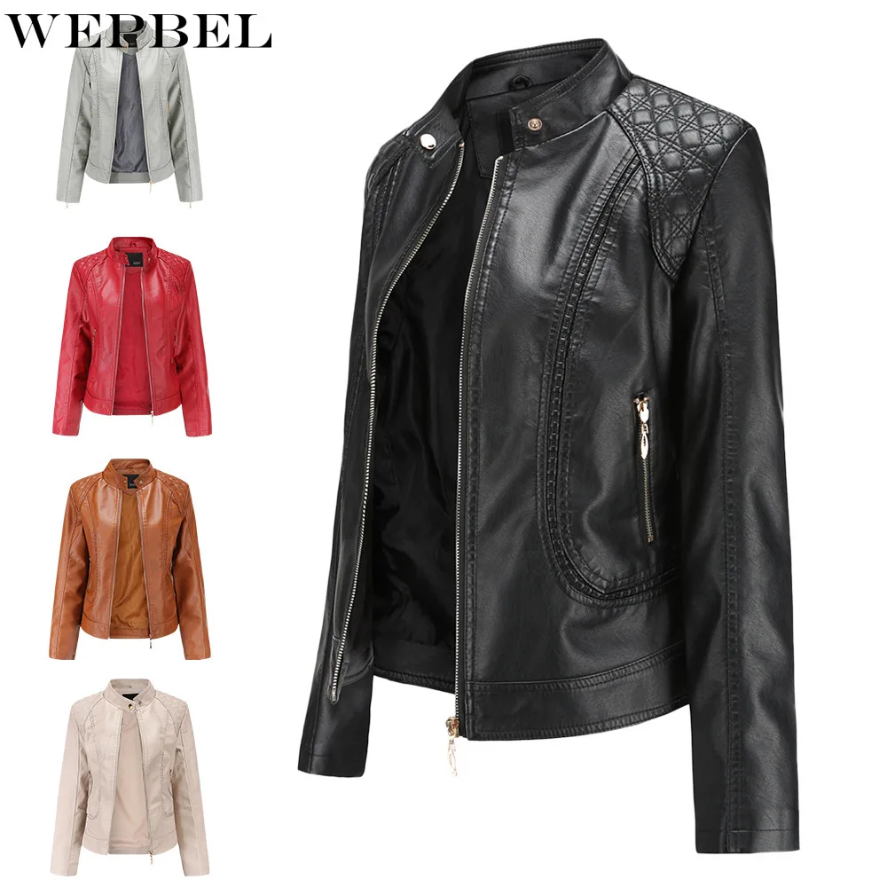 

WEPBEL Women Leather Jacket Autumn Winter PU Jacket Zipper Women's Fashion Slim Leather Jacket Coat Motorcycle Jacket