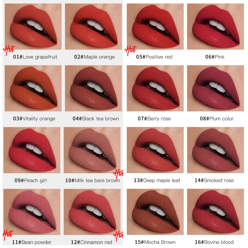 Красная бархатная матовая помада роскошная маленькая серебряная тонкая туба 16