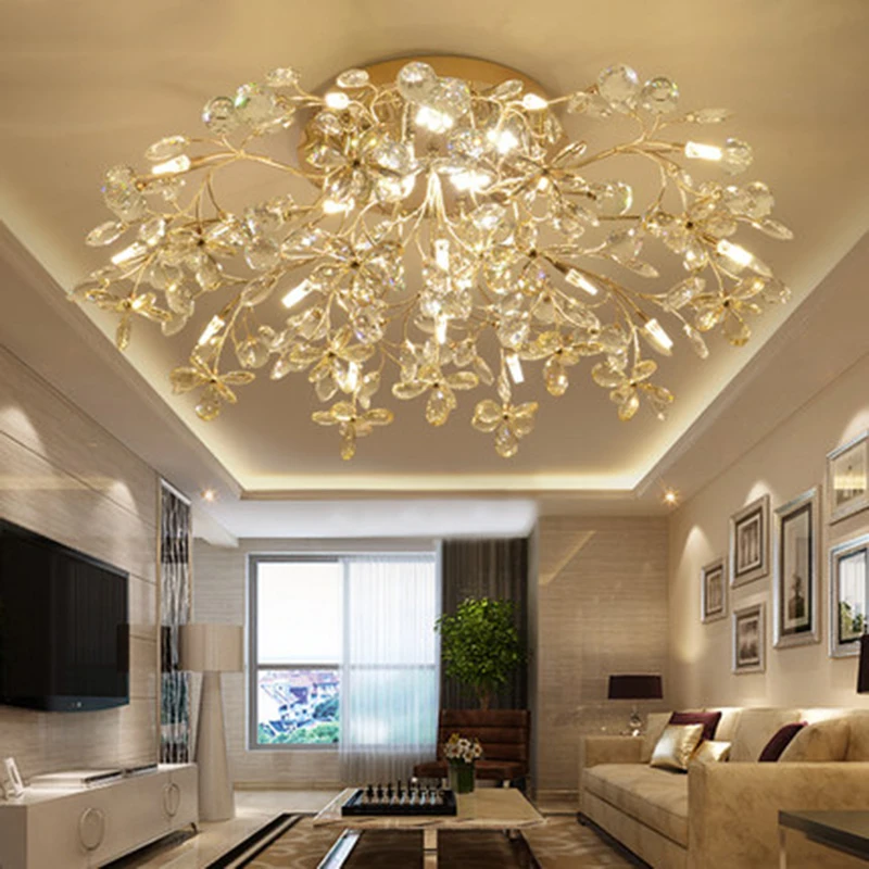 Современная светодиодная потолочная люстра из хрустального стекла с цветами