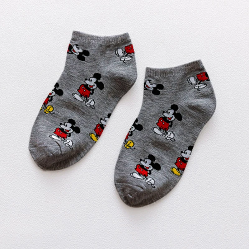 Disney Minnie Mickey Cartoon socks women Cotton Socks Women Pink Cute Cat Ankle Socks Short Socks Casual Gril Socks EUR 35-42 - Цвет: Темно-серый