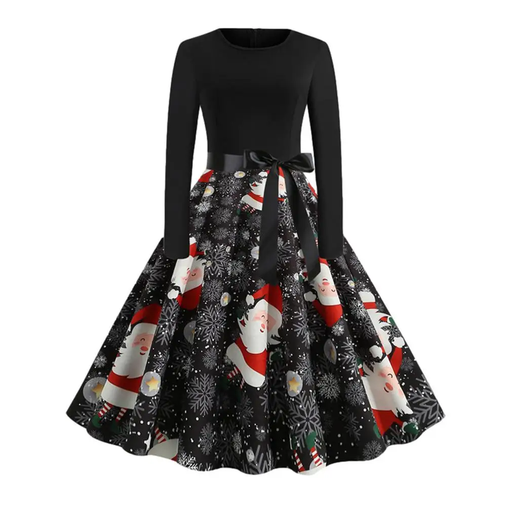 

Ladies Christmas Dress 1950s Vintage Long Sleeve With Big Swing Dress For Christmas Vintage Party Cosplay Costume