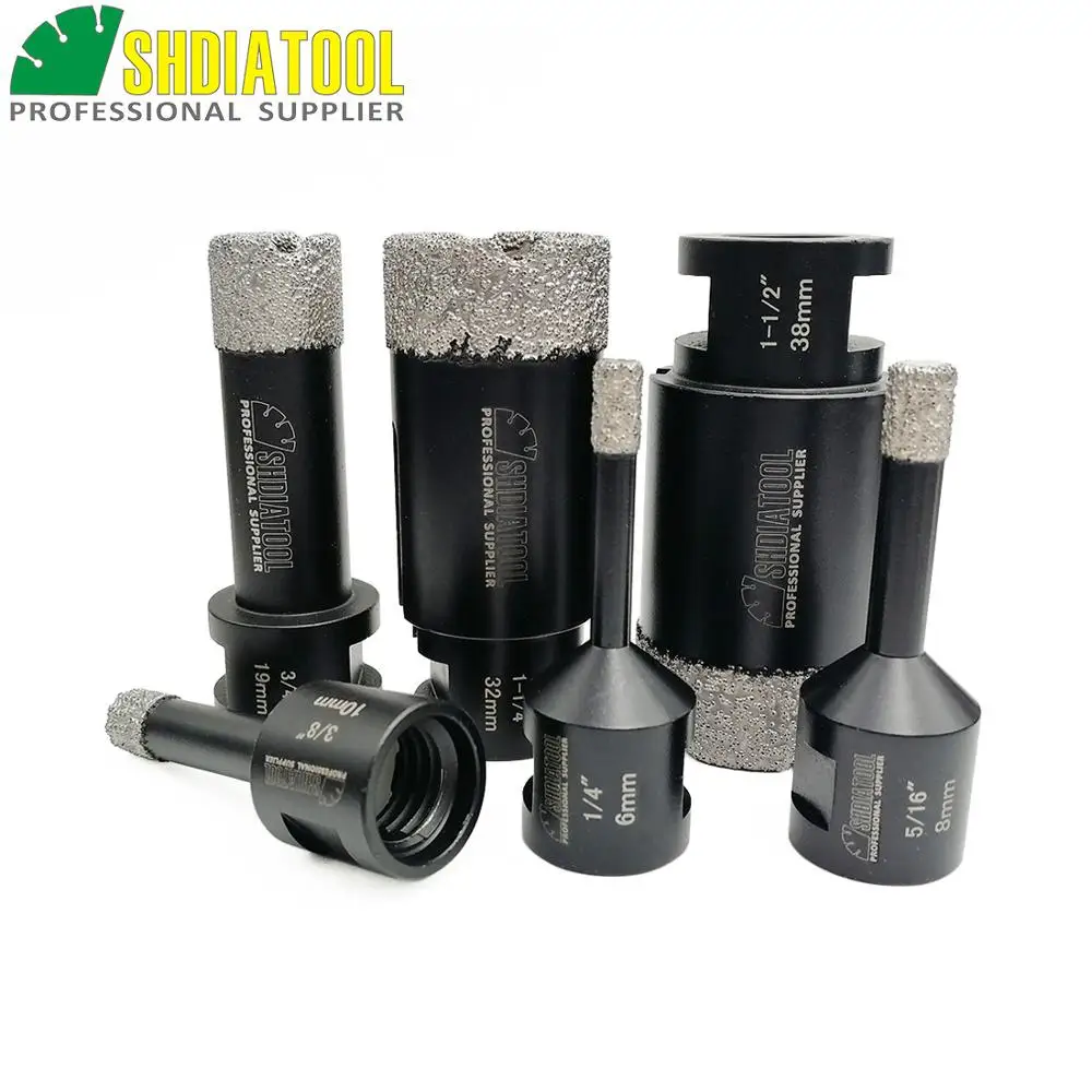 SHDIATOOL 6pcs/set Vacuum brazed diamond Dry drilling bits 5/8-11 connection porcelain tile granite marble Masonry hole saw