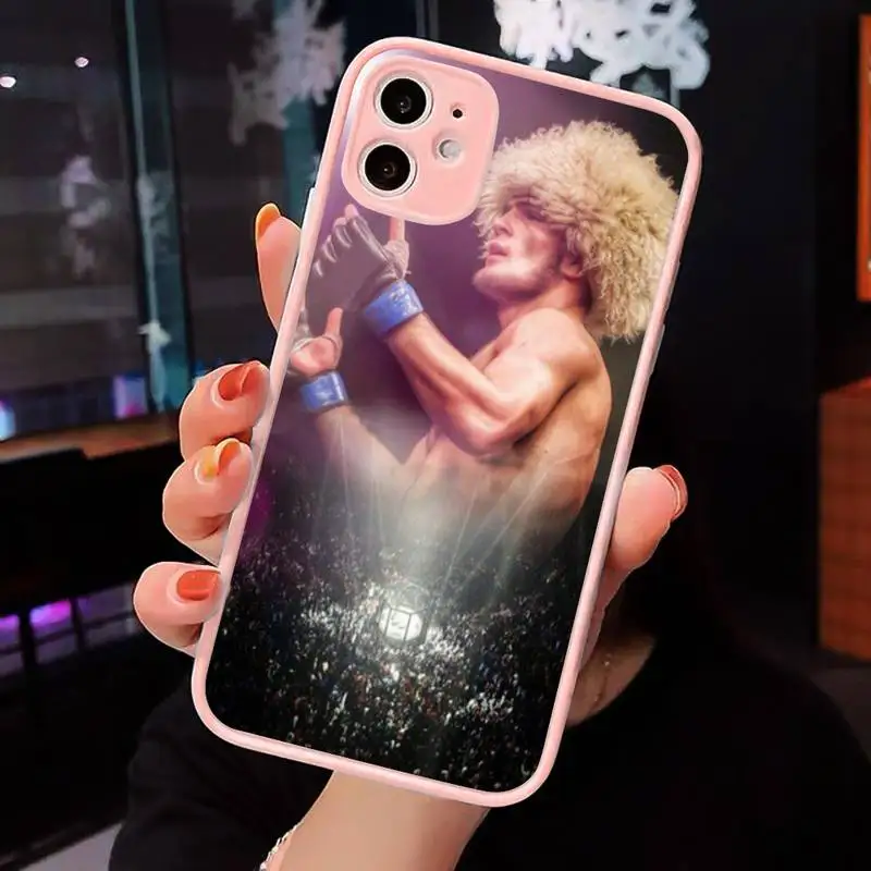 

khabib nurmagomedov Phone Case For iPhone 12 11 Mini Pro XR XS Max 7 8 Plus X Matte transparent Pink Back Cover