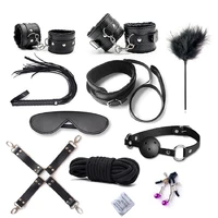 10 pcsset sexy lingerie pu leather bdsm bondage set hand cuffs footcuff whip rope blindfold erotic toys intimate goods